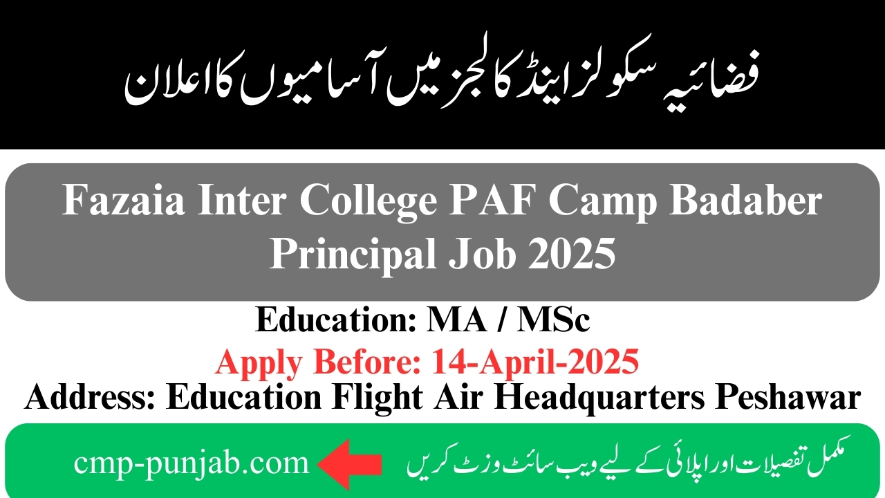 Fazaia Inter College Principal Job 2025