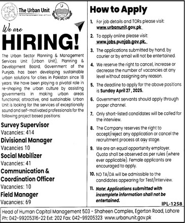 Planning & Development Board Govt of Punjab Urban Unit Jobs 2025