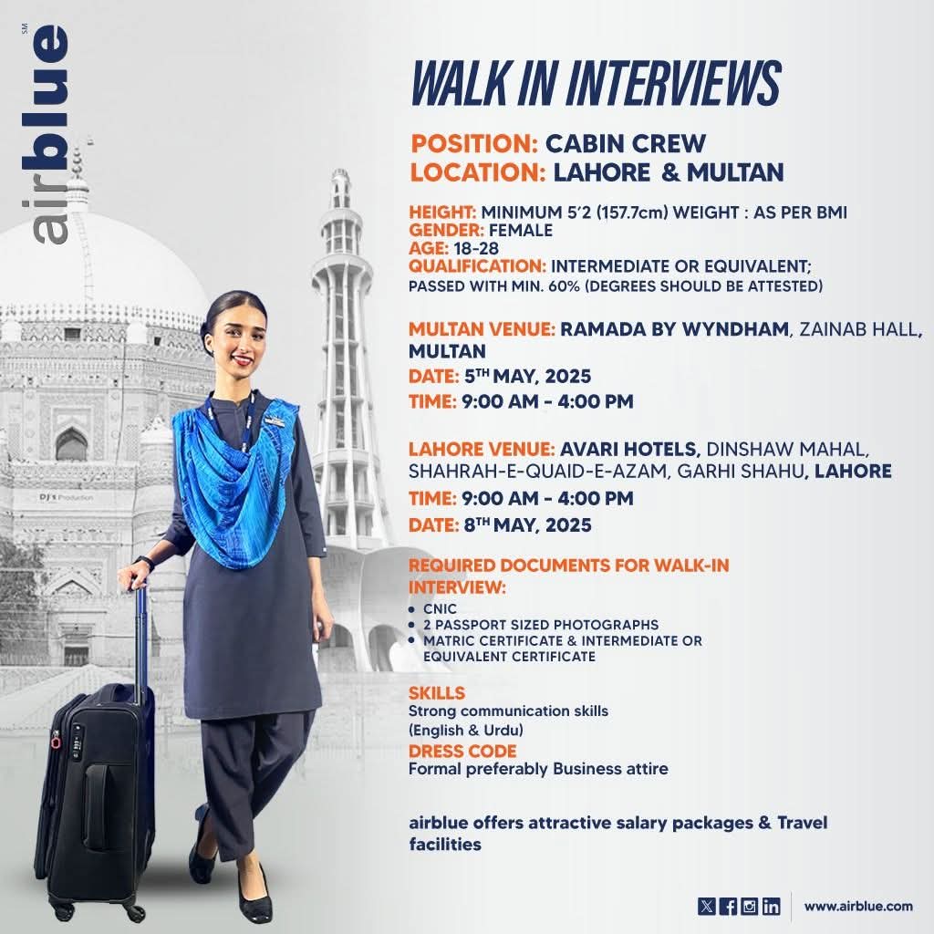 Airblue Cabin Crew Jobs 2025